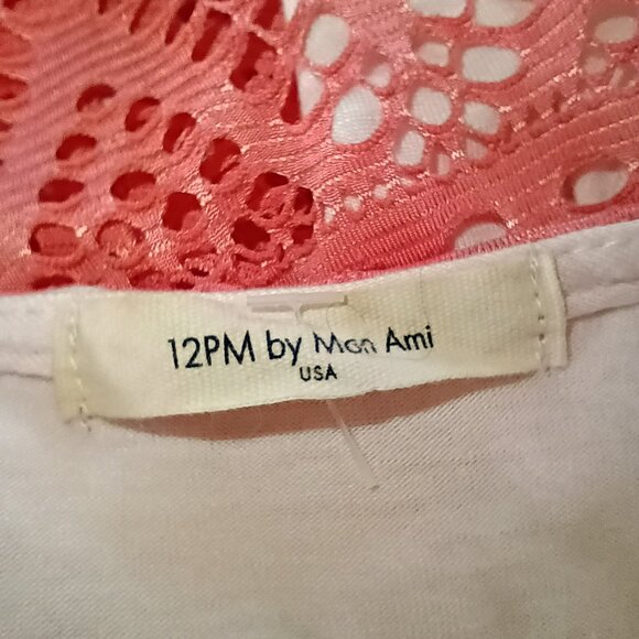 12PM by MON AMI Women's Midi Lace Dress Large Coral Flowy Geometric - Picture 4 of 5